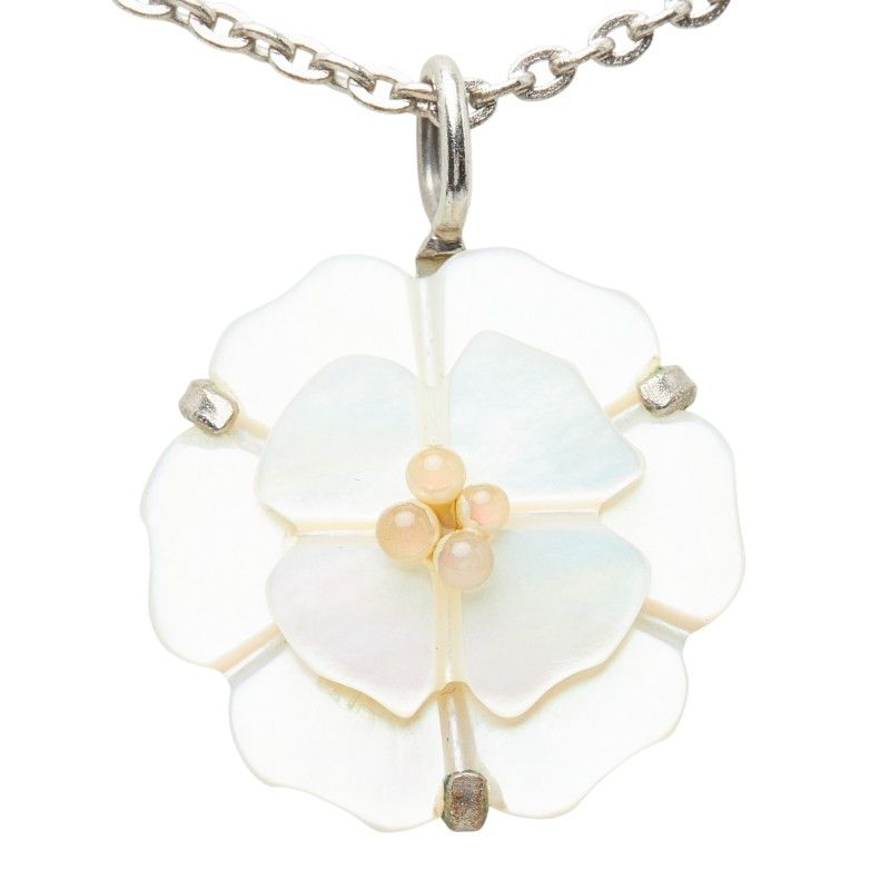 Chanel Camellia CC Logo Vintage Pendant Silver White Shell Faux Pearl — view 3