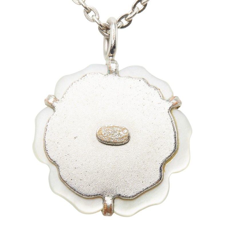 Chanel Camellia CC Logo Vintage Pendant Silver White Shell Faux Pearl — view 4