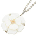 Chanel Camellia CC Logo Vintage Pendant Silver White Shell Faux Pearl