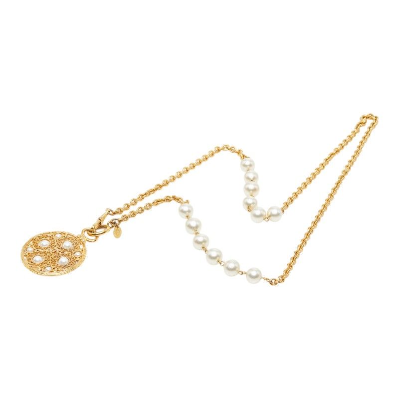 Chanel CC Logo Long Chain Pendant Gold Plated Faux Pearl — view 2