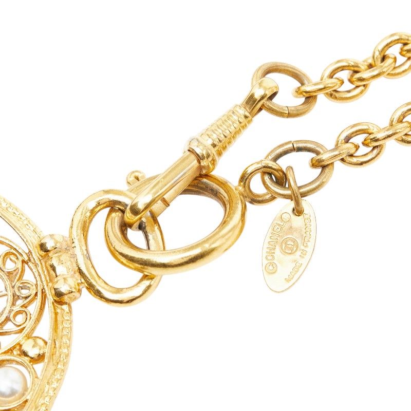 Chanel CC Logo Long Chain Pendant Gold Plated Faux Pearl — view 5