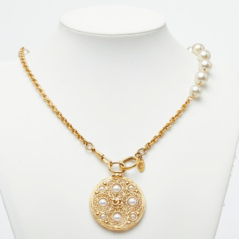 Chanel CC Logo Long Chain Pendant Gold Plated Faux Pearl — view 7