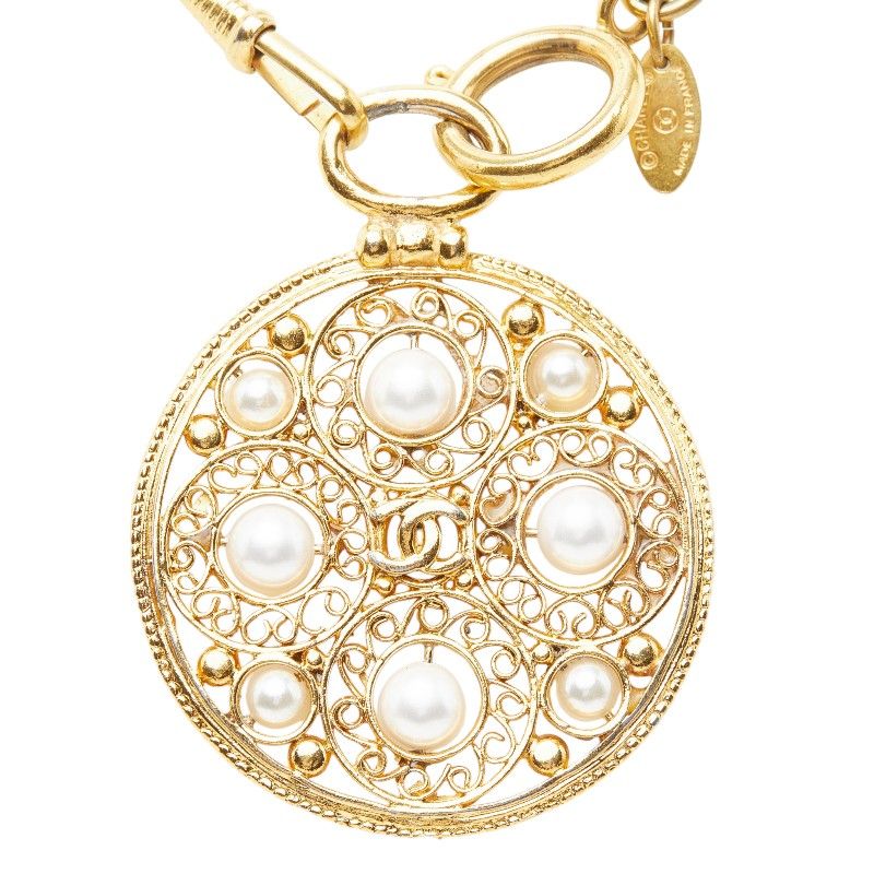 Chanel CC Logo Long Chain Pendant Gold Plated Faux Pearl — view 3