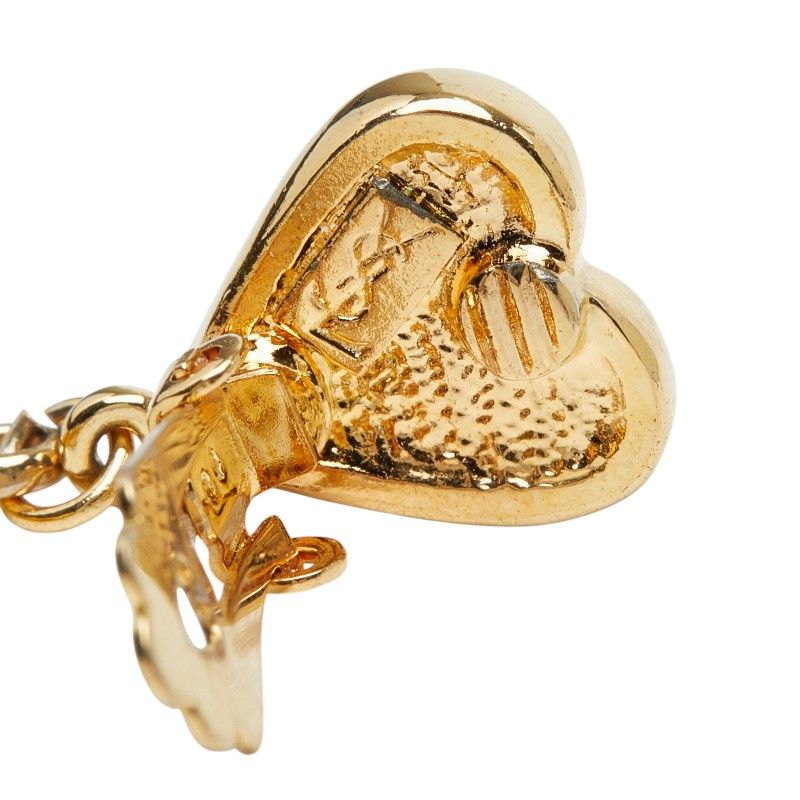 Saint Laurent YSL Logo Heart Motif Earrings Gold Plated Rhinestone — view 5