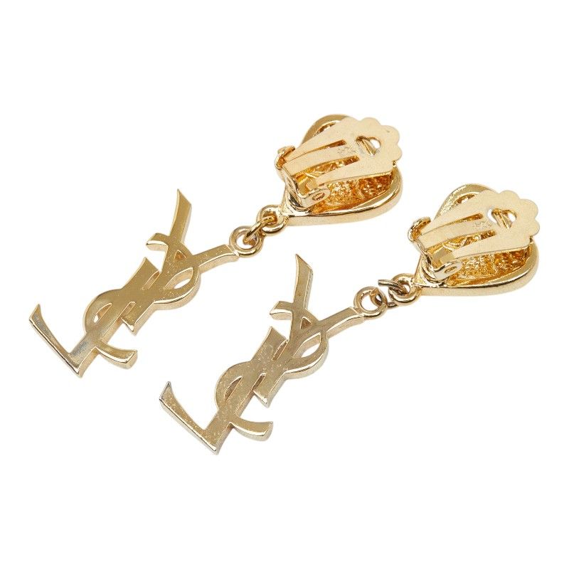 Saint Laurent YSL Logo Heart Motif Earrings Gold Plated Rhinestone — view 3