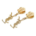 Saint Laurent YSL Logo Heart Motif Earrings Gold Plated Rhinestone — view 3