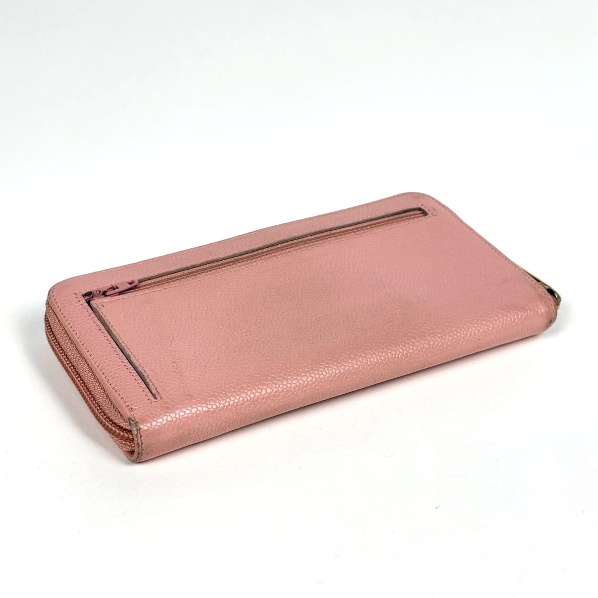 Chanel CC Logo Zip Around Wallet CC Round Zip Caviar Leather Pink — view 2
