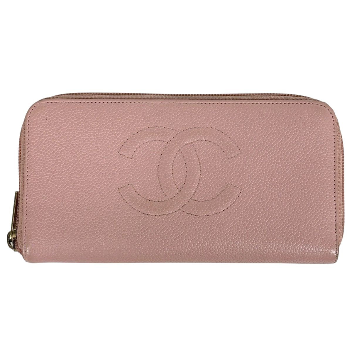 Chanel CC Logo Zip Around Wallet CC Round Zip Caviar Leather Pink
