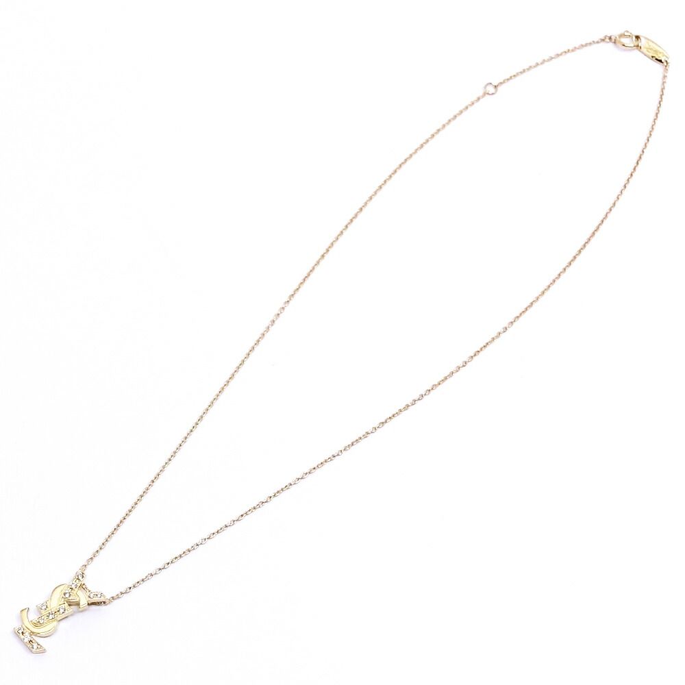 Saint Laurent 18k Yellow Gold Logo Diamond Necklace YSL Vintage — view 3