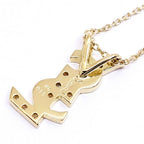 Saint Laurent 18k Yellow Gold Logo Diamond Necklace YSL Vintage — view 7