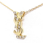 Saint Laurent 18k Yellow Gold Logo Diamond Necklace YSL Vintage — view 2