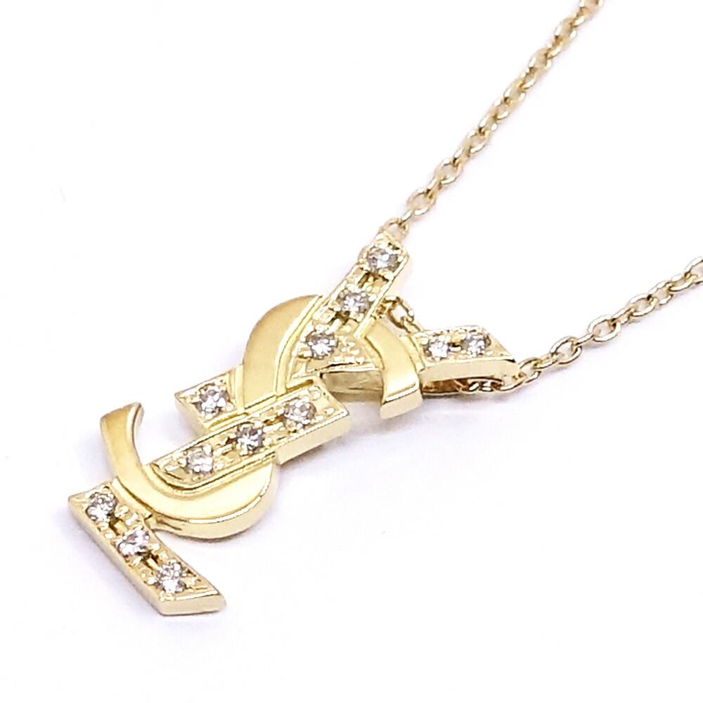 Saint Laurent 18k Yellow Gold Logo Diamond Necklace YSL Vintage — view 4