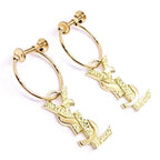 Saint Laurent 18k Yellow Gold Logo Hoop Earrings YSL Vintage — view 5