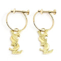 Saint Laurent 18k Yellow Gold Logo Hoop Earrings YSL Vintage