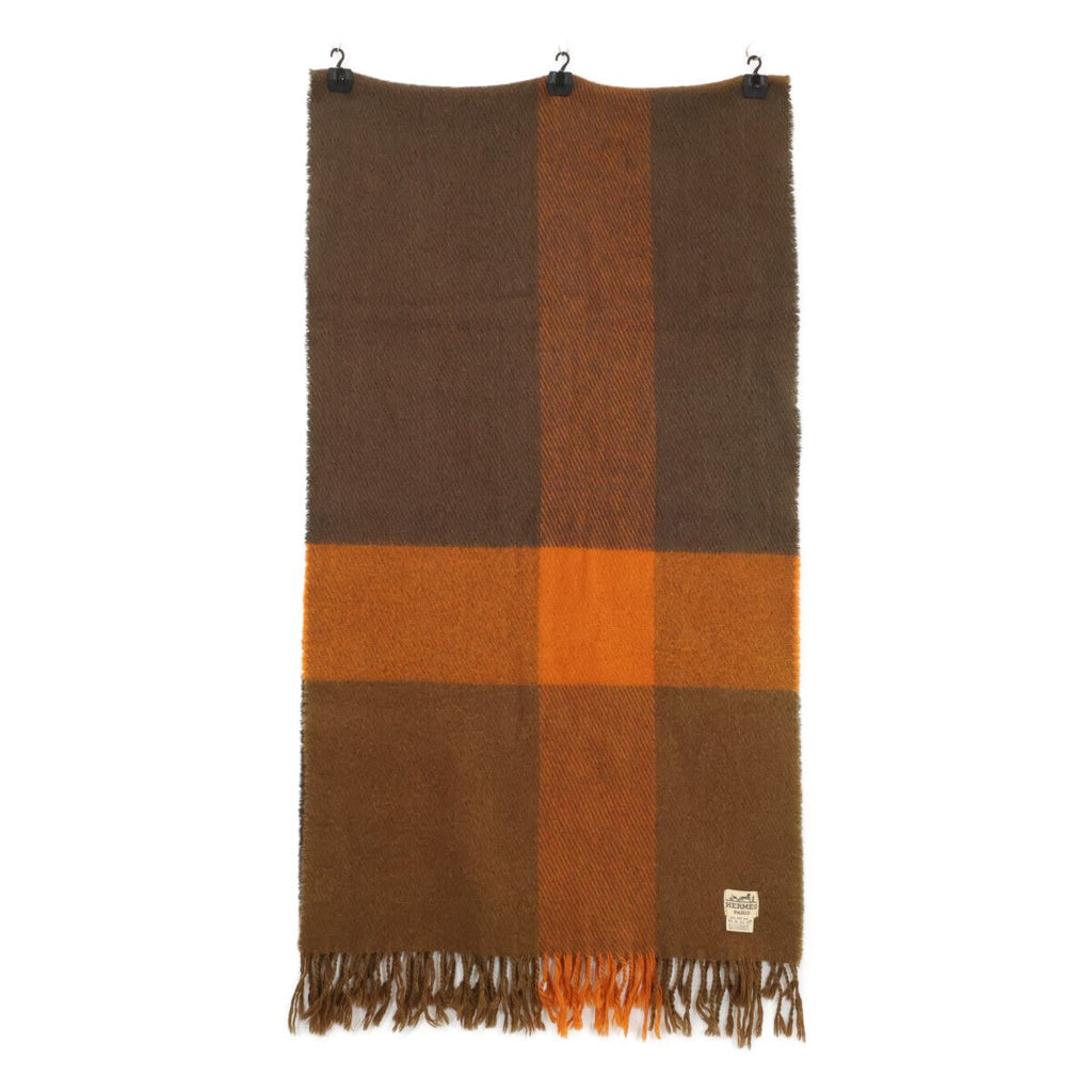 Hermes Block Check Wool Fringe Scarf