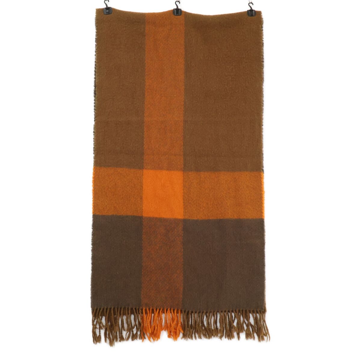 Hermes Block Check Wool Fringe Scarf — view 2