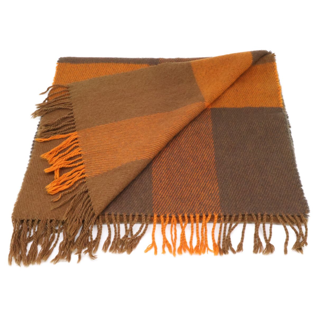 Hermes Block Check Wool Fringe Scarf — view 3