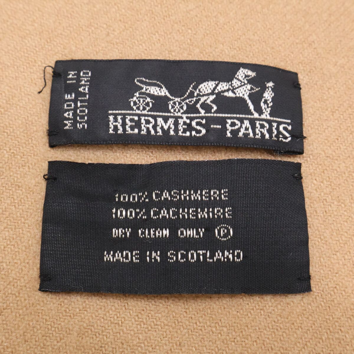 Hermes Logo Embroidery Cashmere Fringe Scarf — view 5