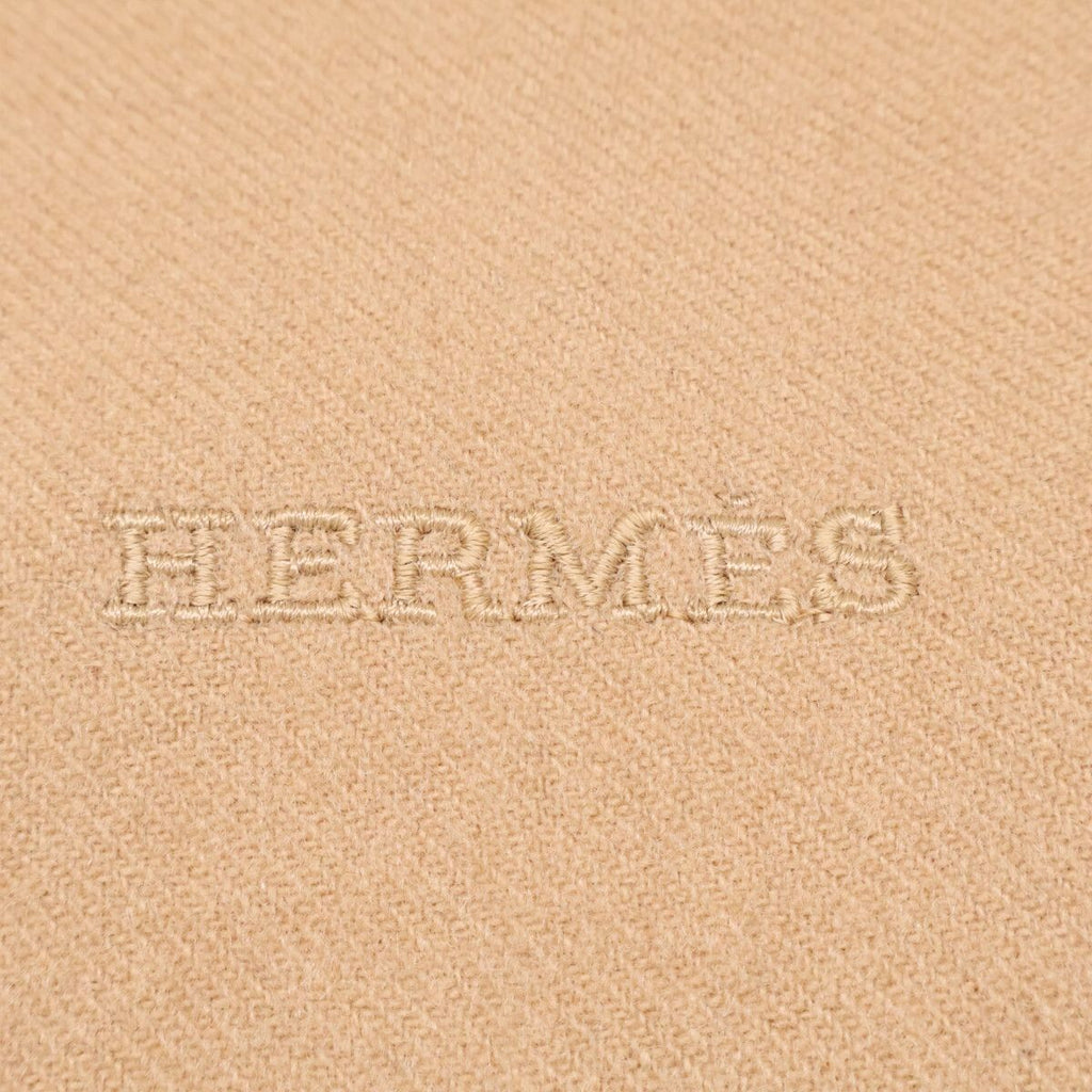 Hermes Logo Embroidery Cashmere Fringe Scarf — view 4
