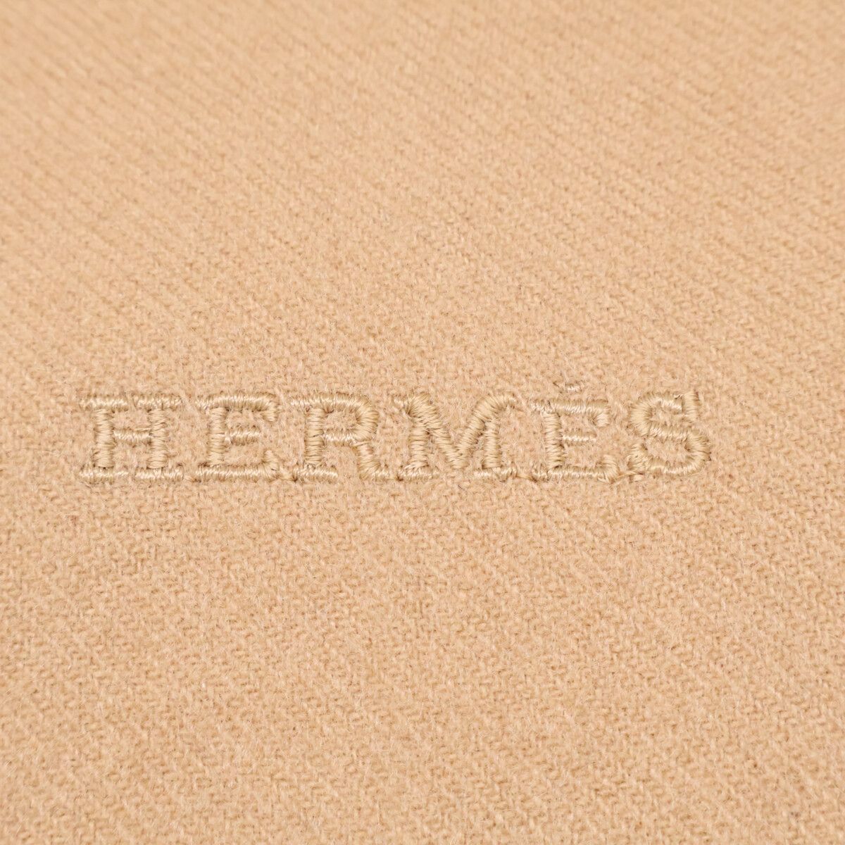 Hermes Logo Embroidery Cashmere Fringe Scarf — view 4