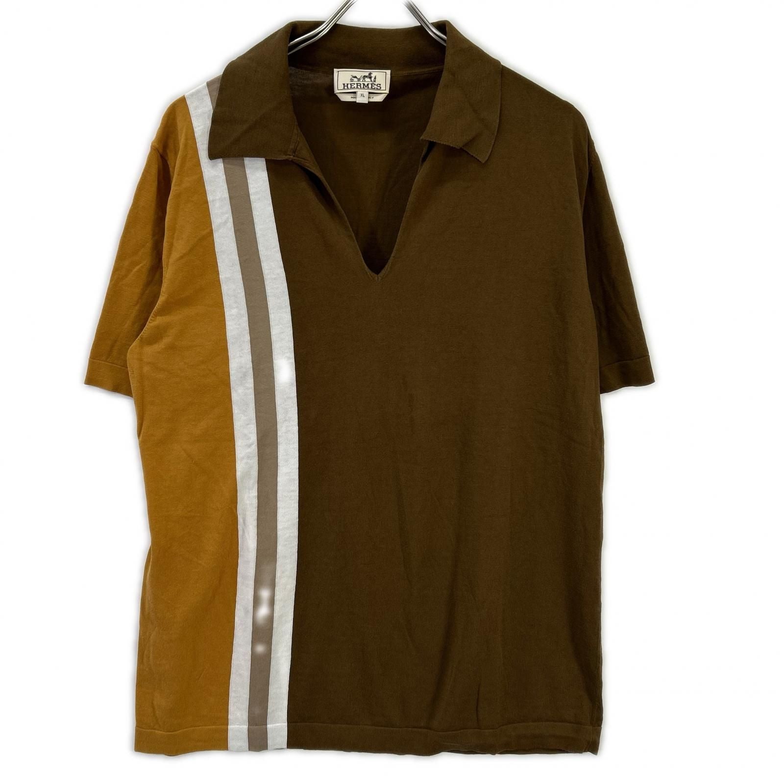Hermes Brown Skipper Knit Polo Shirt XL