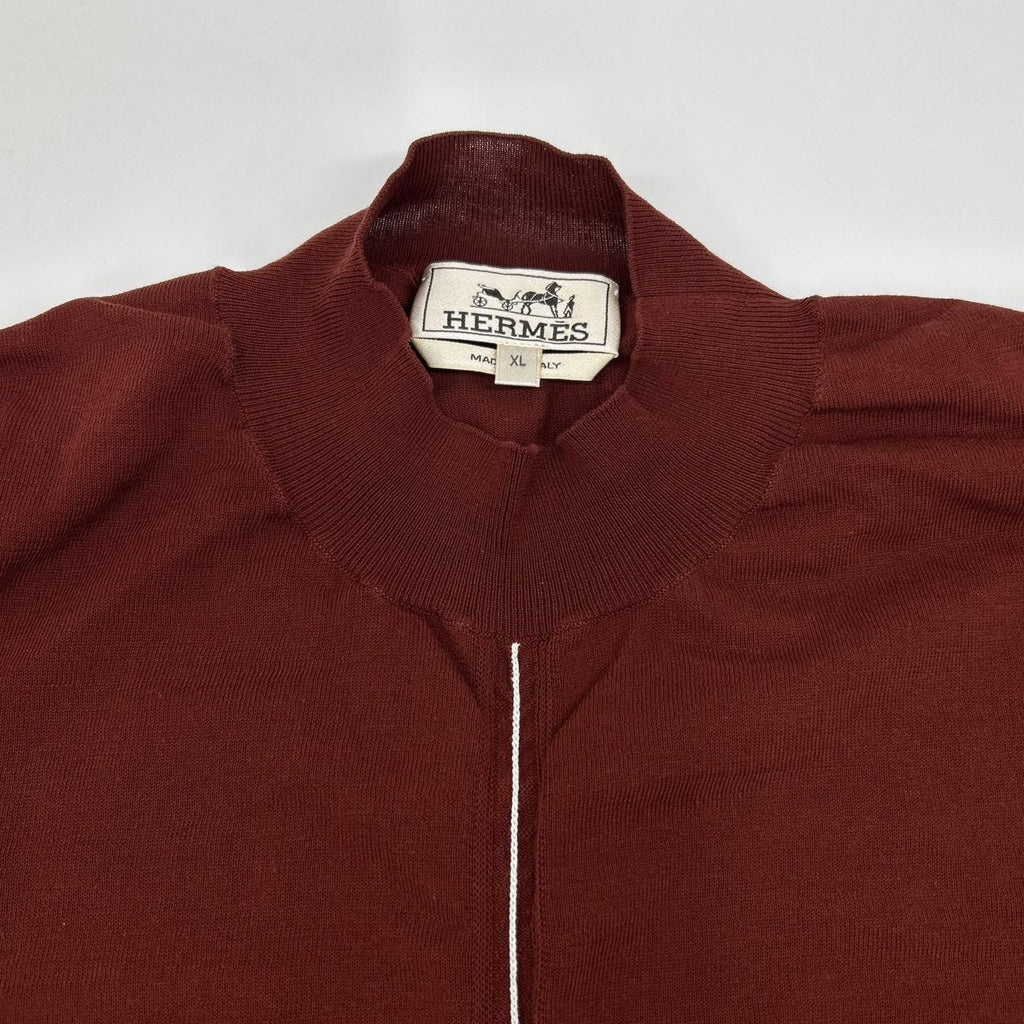 Hermes Bordeaux Contrast Line Short Sleeve Knit Top XL Sweater — view 6