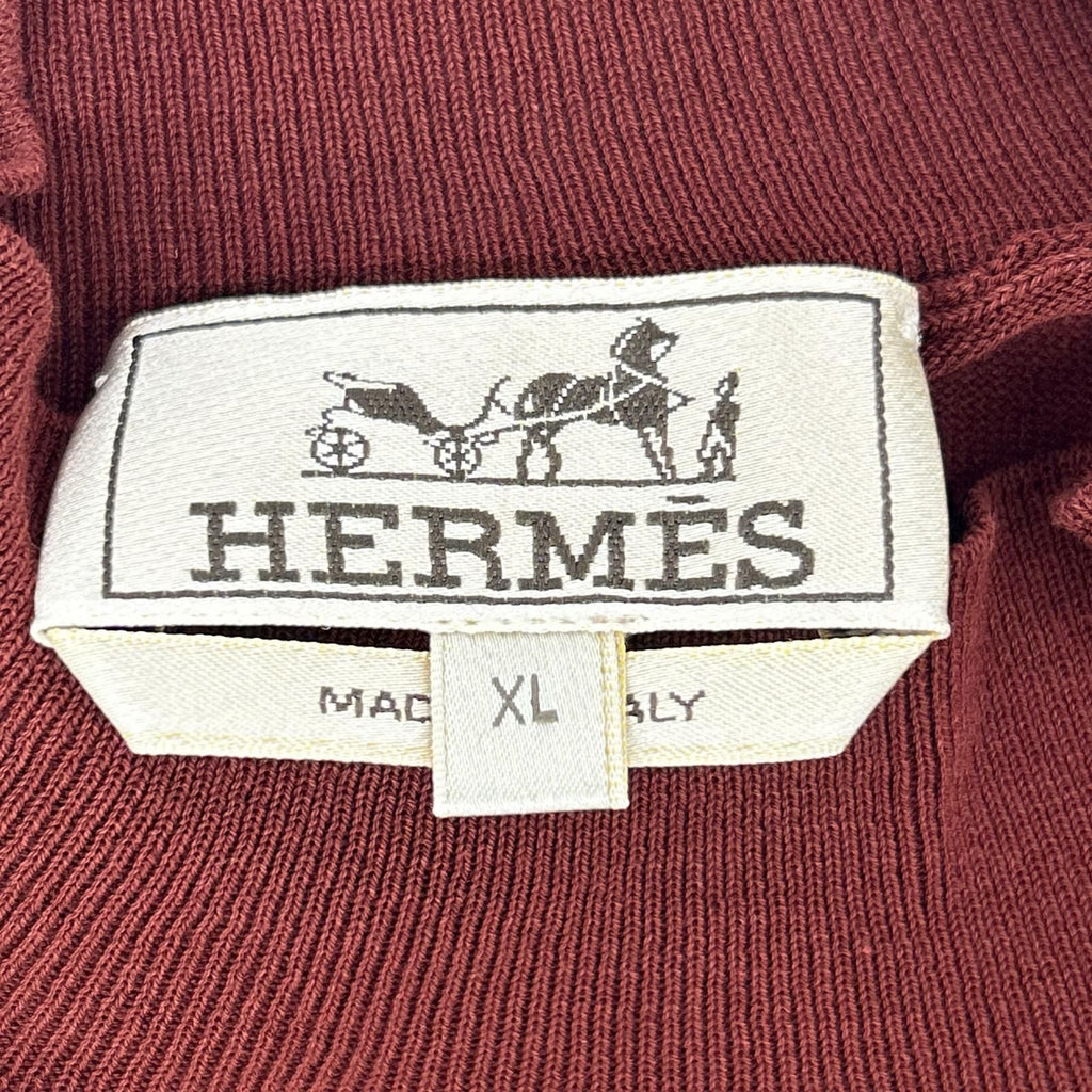 Hermes Bordeaux Contrast Line Short Sleeve Knit Top XL Sweater — view 3