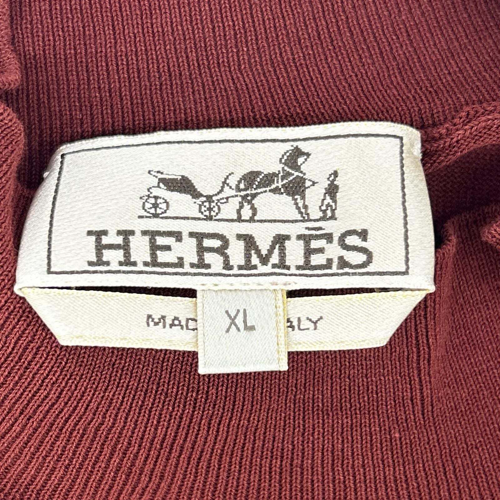 Hermes Bordeaux Contrast Line Short Sleeve Knit Top XL Sweater — view 3