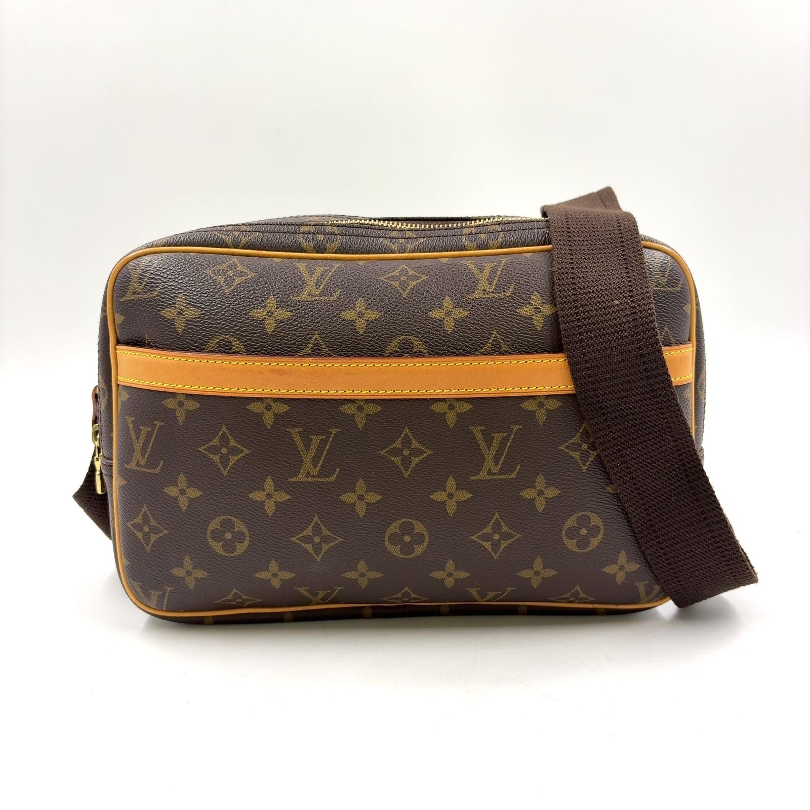 Louis Vuitton Reporter PM Monogram Leather Brown Light Shoulder Bag Gold