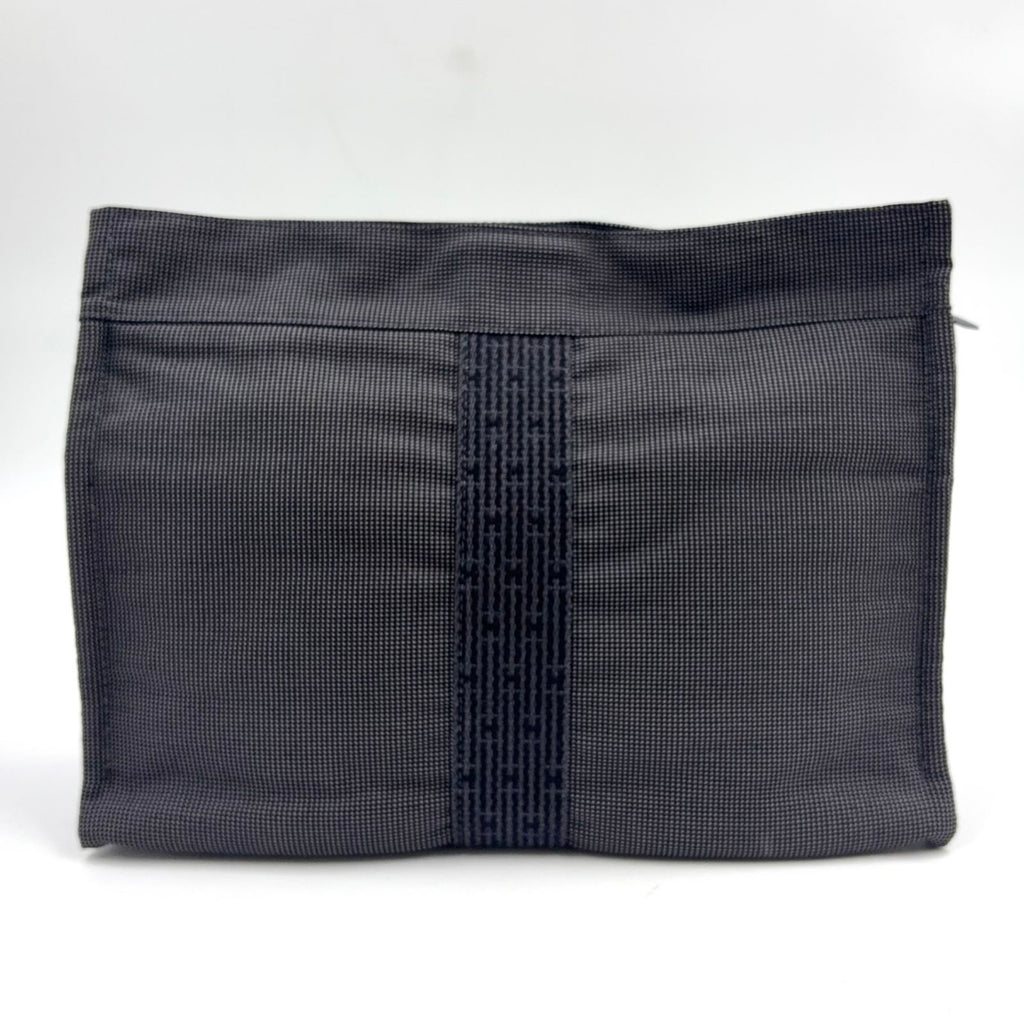 Hermes Her Line Second Pouch MM Nylon Canvas Gray Clutch Silver