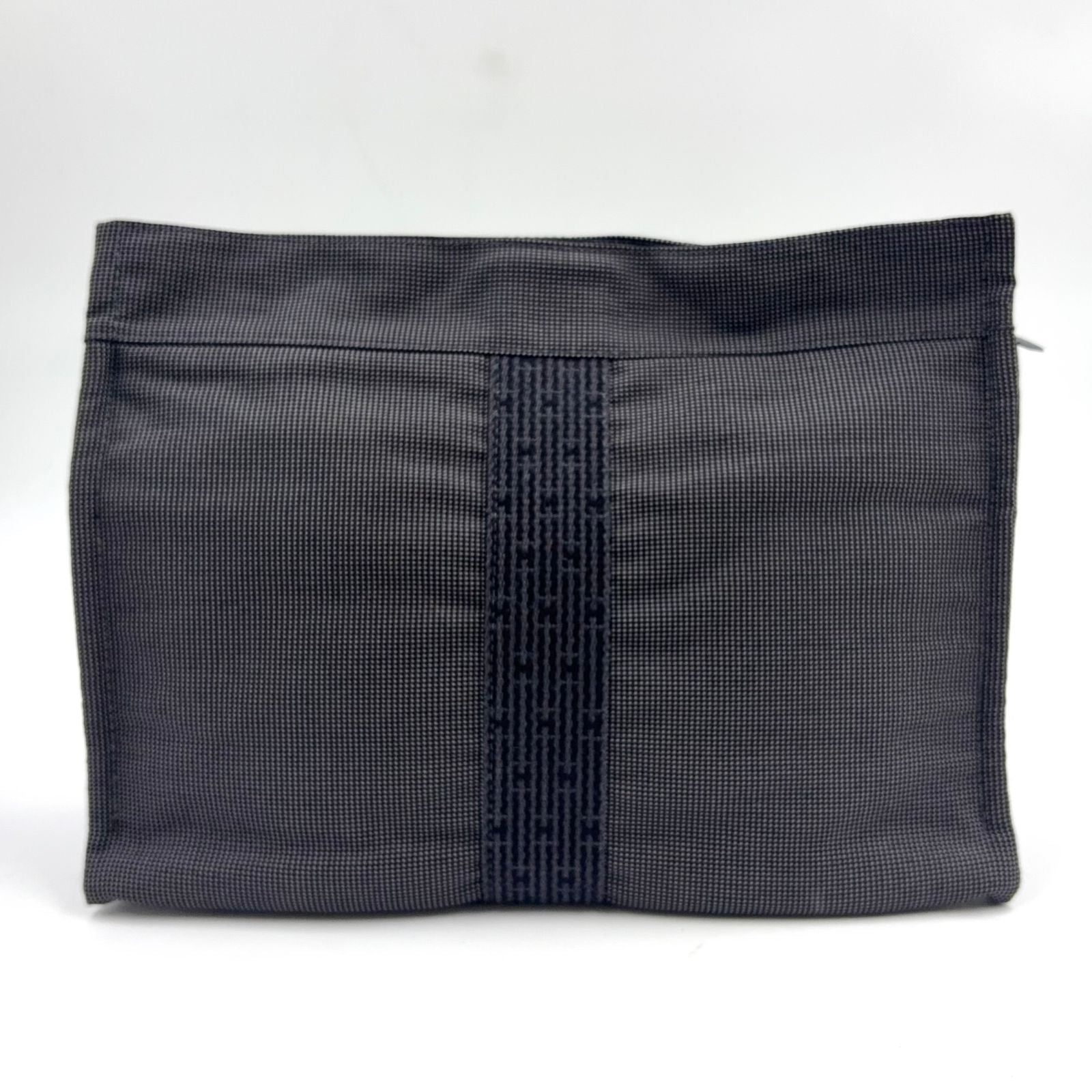 Hermes Her Line Second Pouch MM Nylon Canvas Gray Clutch Silver