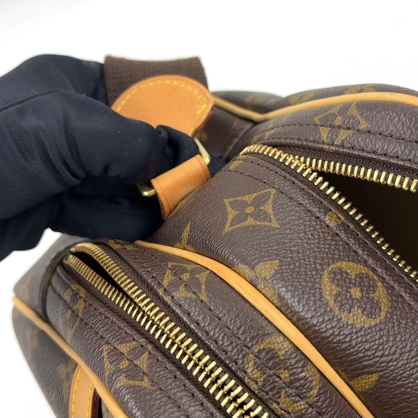 Louis Vuitton Reporter PM Monogram Leather Brown Light Shoulder Bag Gold — view 9