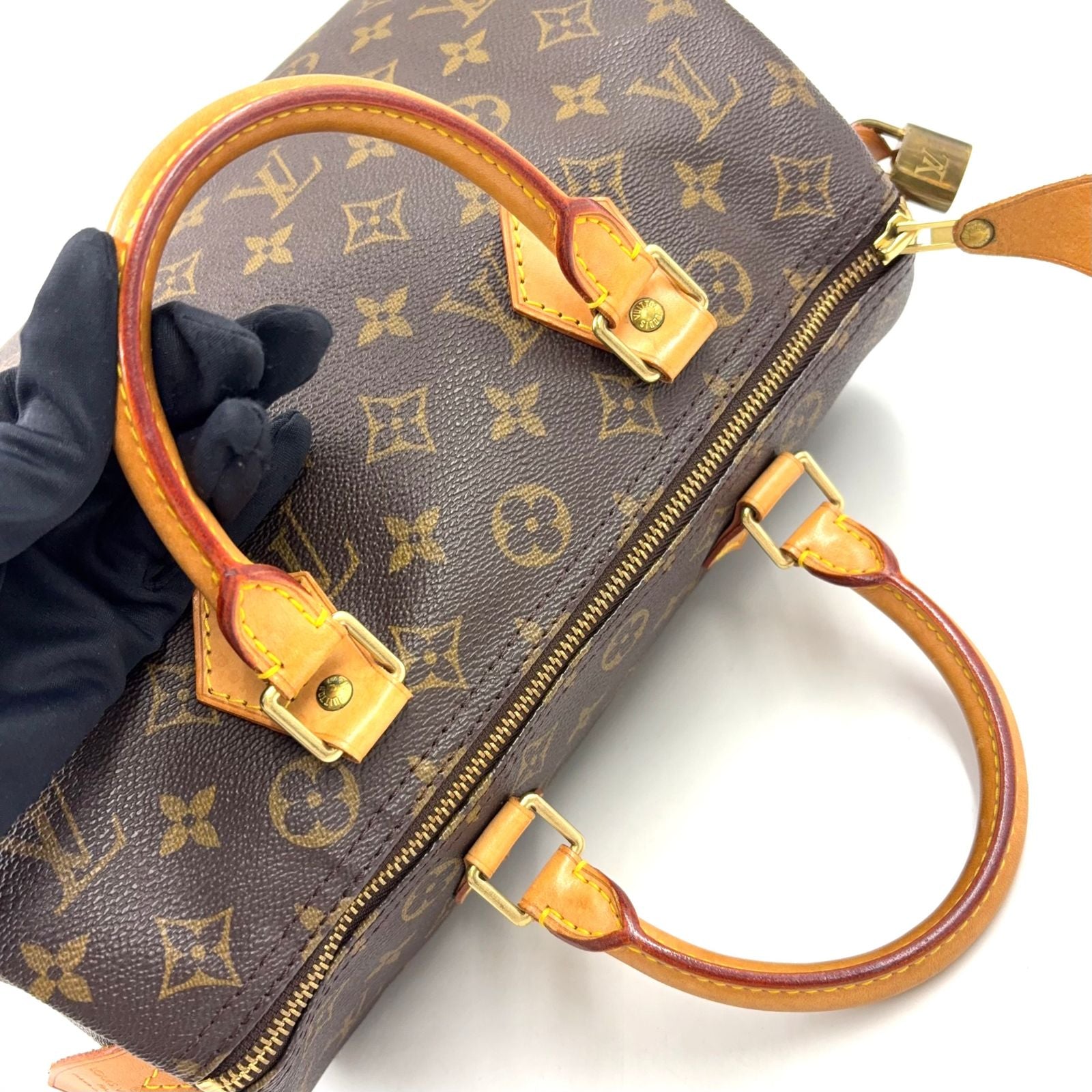 Louis Vuitton Speedy 30 Monogram Leather Brown Light Handbag Gold — view 7