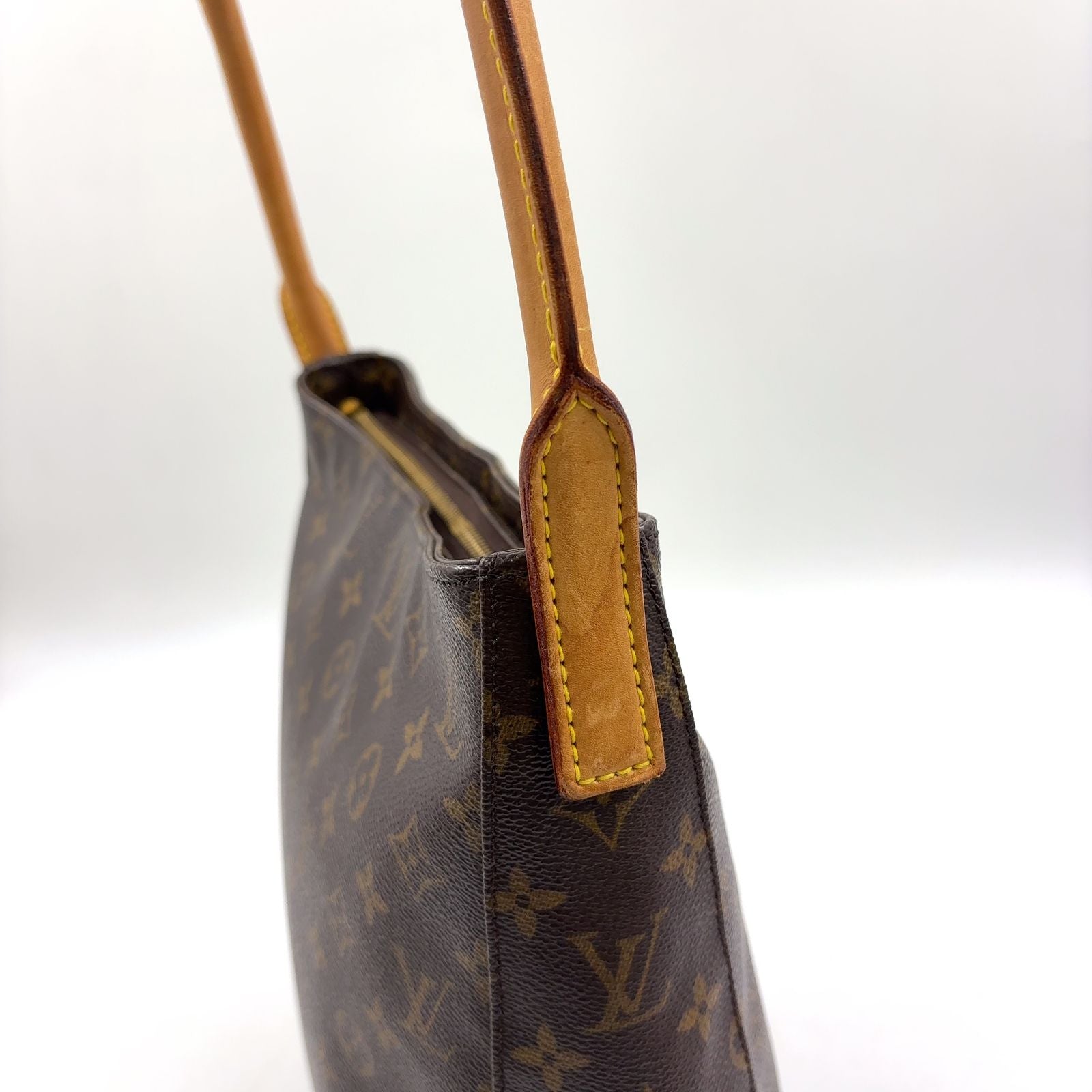 Louis Vuitton Looping GM Monogram Leather Brown Light Shoulder Bag Gold — view 7