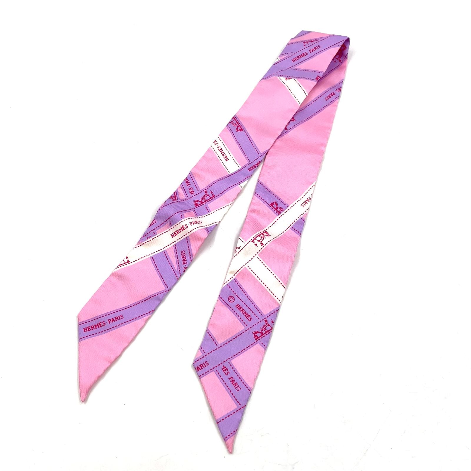 Hermes Twilly Bolduc Silk Pink Light Purple Scarf