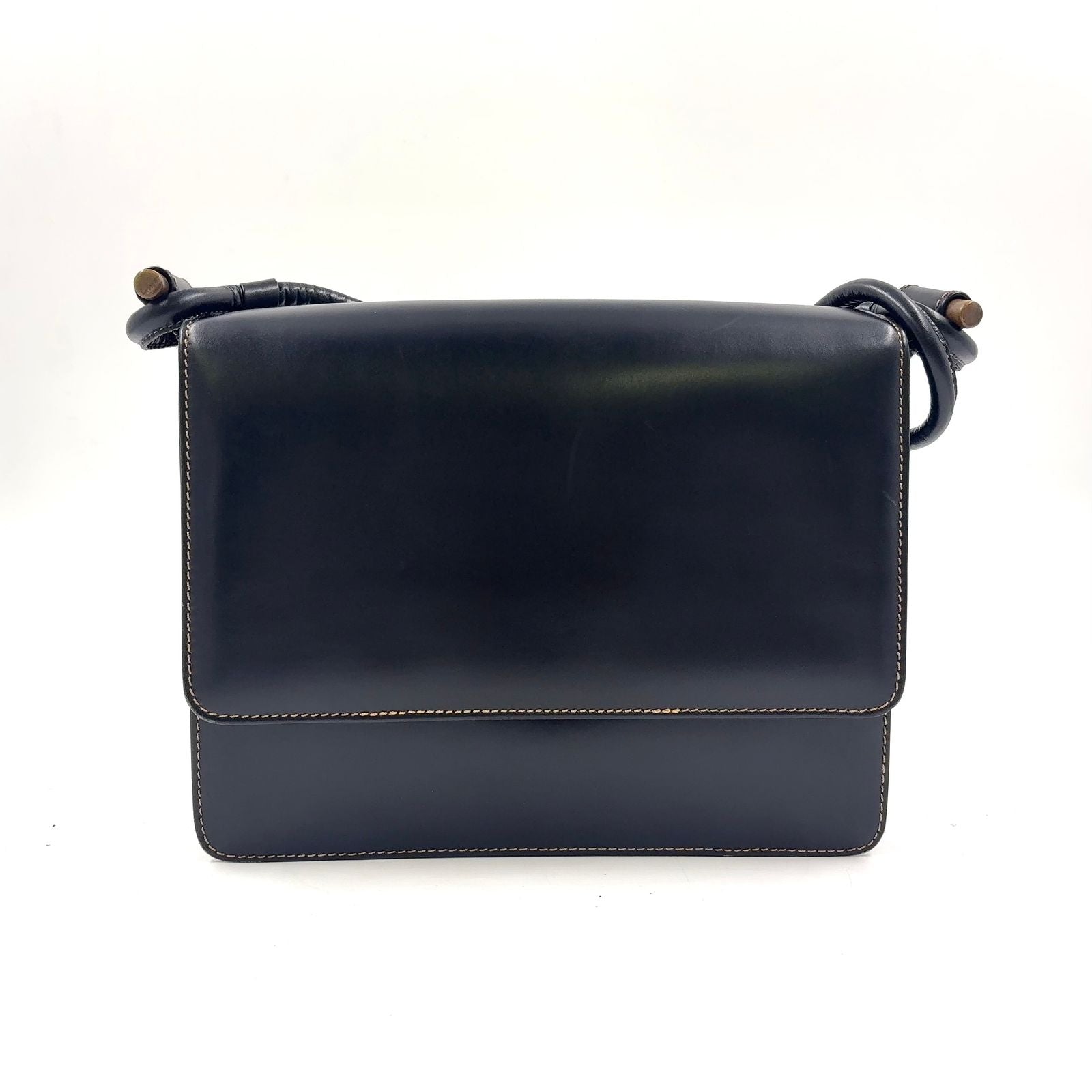 Loewe Vintage Flap Calfskin Black Shoulder Bag Gold