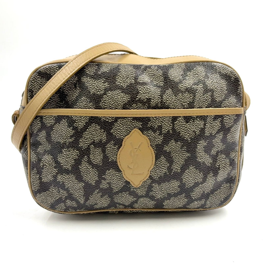 Saint Laurent Giraffe Pattern YSL Logo Calfskin Brown Beige Shoulder Bag Gold