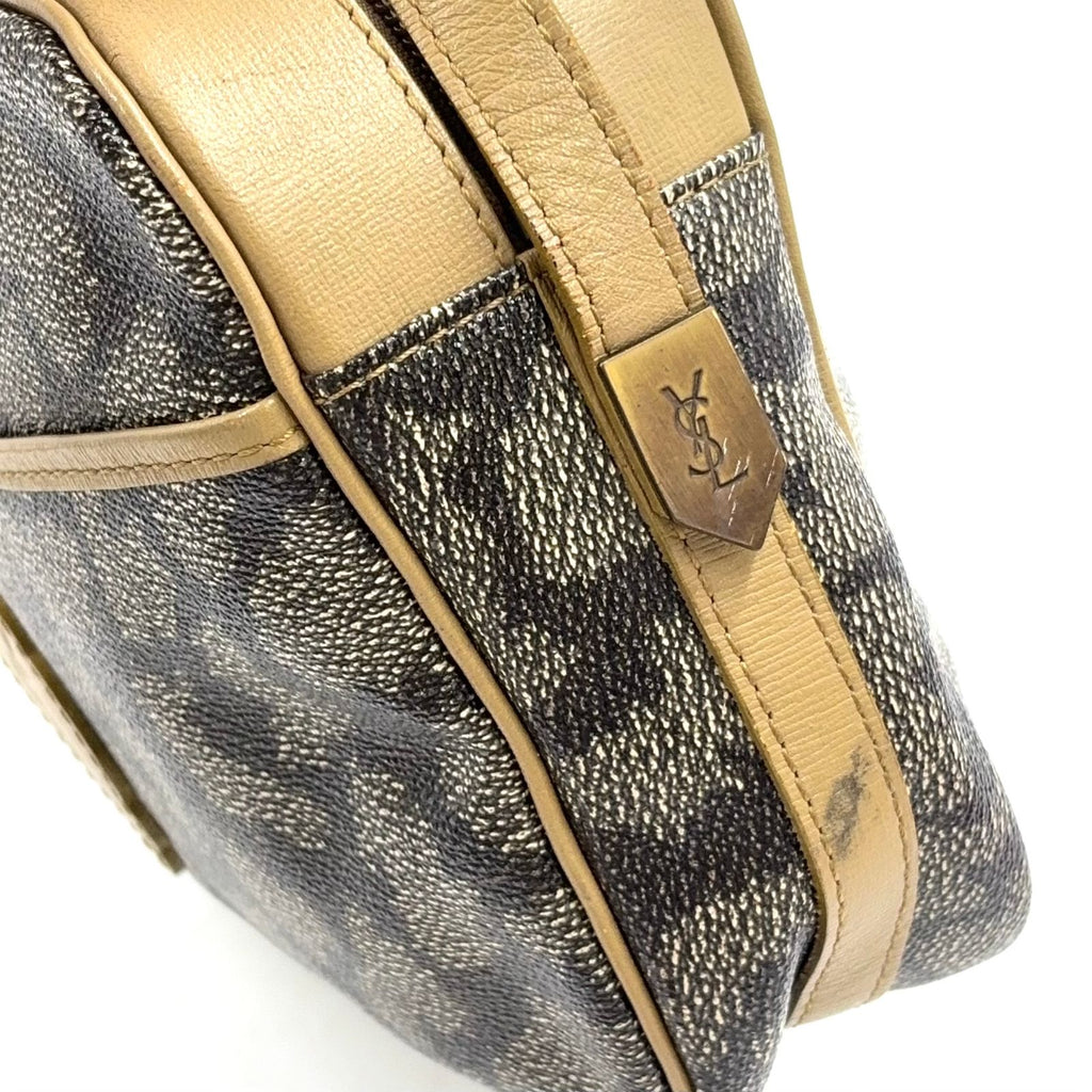 Saint Laurent Giraffe Pattern YSL Logo Calfskin Brown Beige Shoulder Bag Gold — view 7