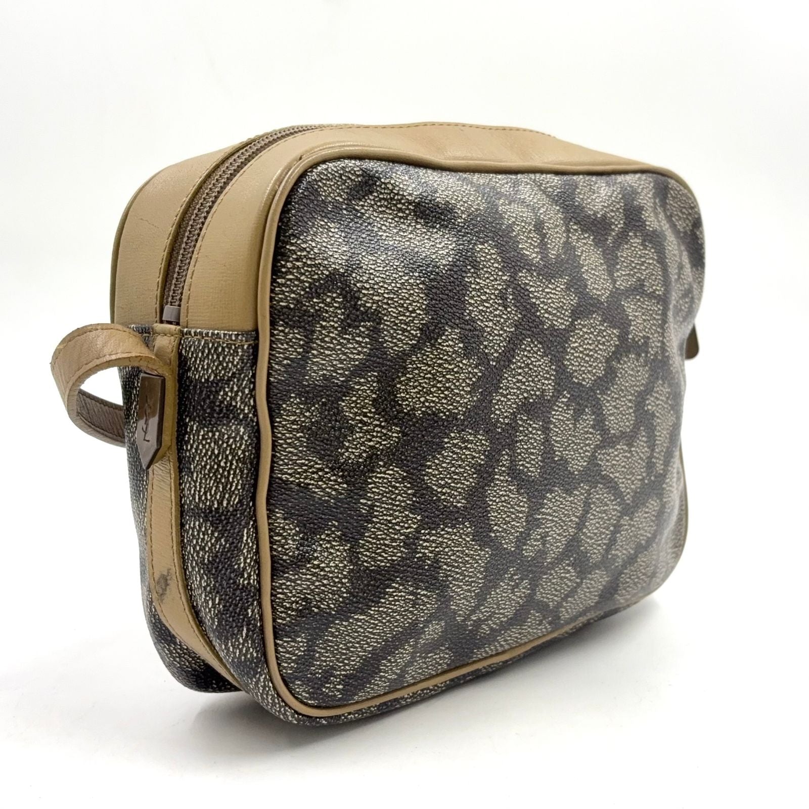 Saint Laurent Giraffe Pattern YSL Logo Calfskin Brown Beige Shoulder Bag Gold — view 2