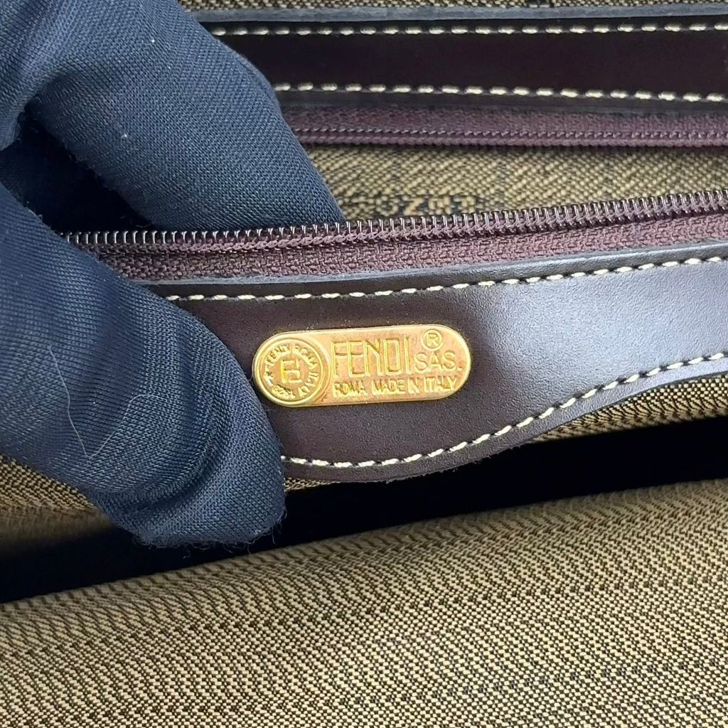 Fendi Zucca Pattern Leather Canvas Dark Brown Tote Gold — view 4