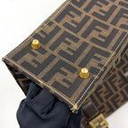 Fendi Zucca Pattern Leather Canvas Dark Brown Tote Gold — view 9