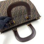 Fendi Zucca Pattern Leather Canvas Dark Brown Tote Gold — view 7