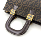 Fendi Zucca Pattern Leather Canvas Dark Brown Tote Gold — view 6