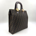 Fendi Zucca Pattern Leather Canvas Dark Brown Tote Gold — view 2