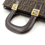 Fendi Zucca Pattern Leather Canvas Dark Brown Tote Gold — view 5
