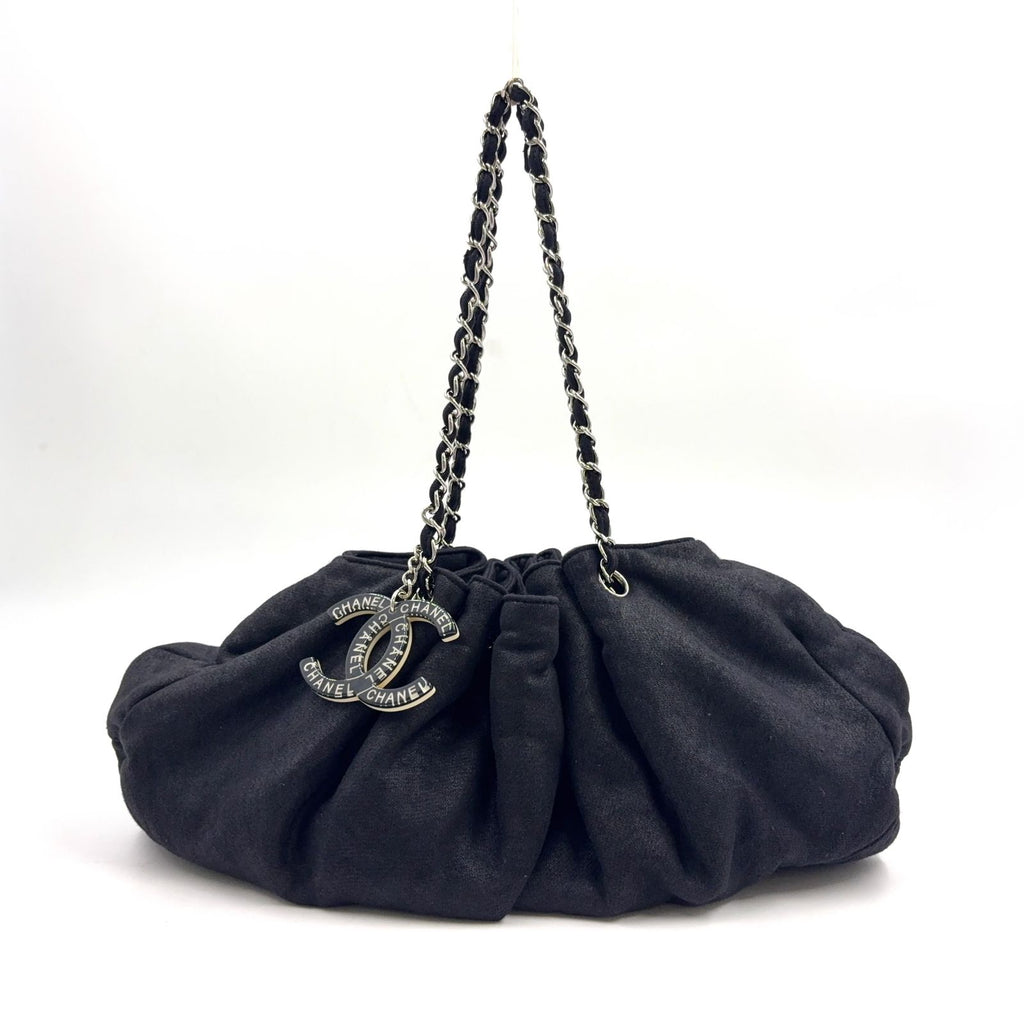 Chanel Melrose Cabas Cotton Black Chain Shoulder Bag Silver