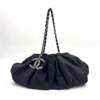 Chanel Melrose Cabas Cotton Black Chain Shoulder Bag Silver