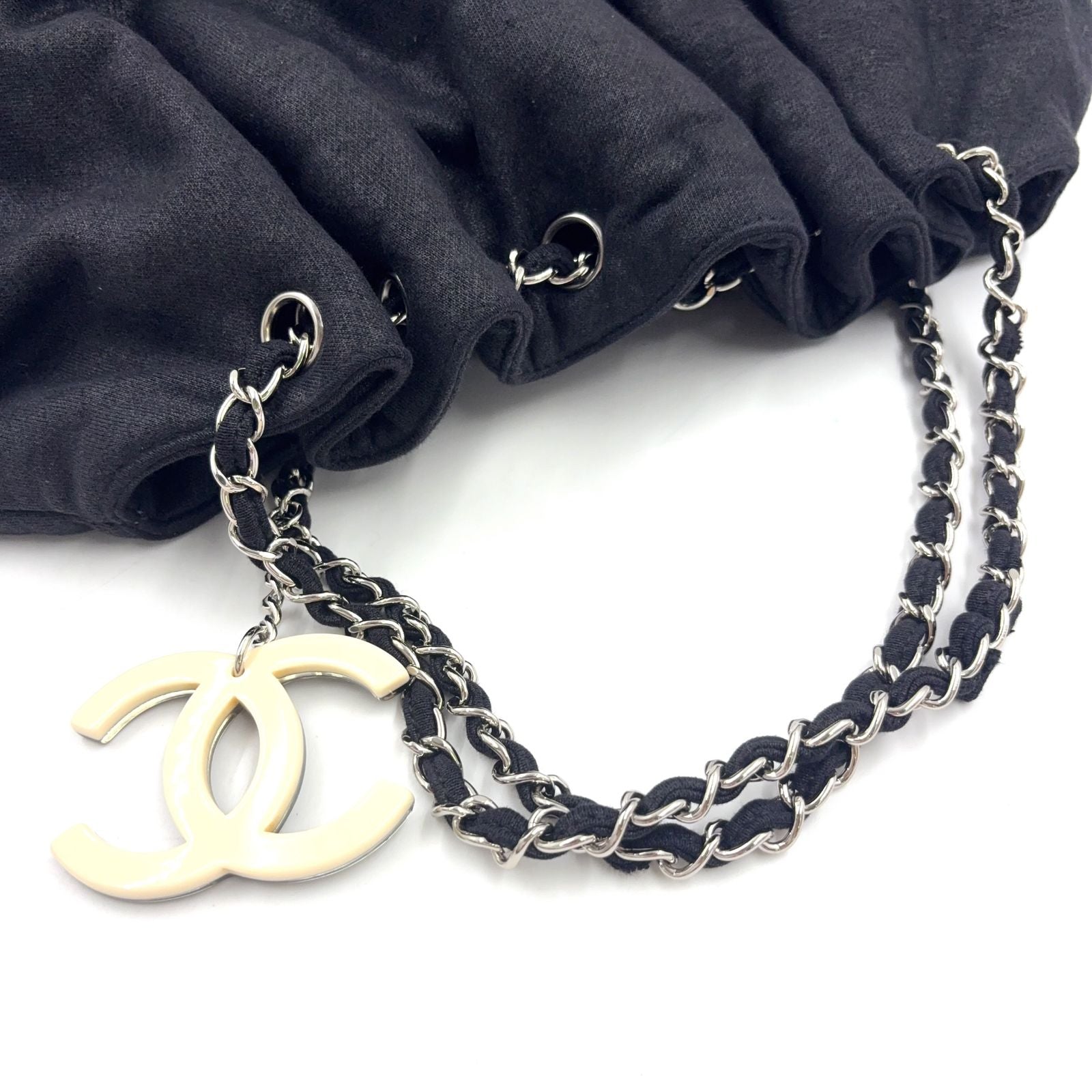 Chanel Melrose Cabas Cotton Black Chain Shoulder Bag Silver — view 6