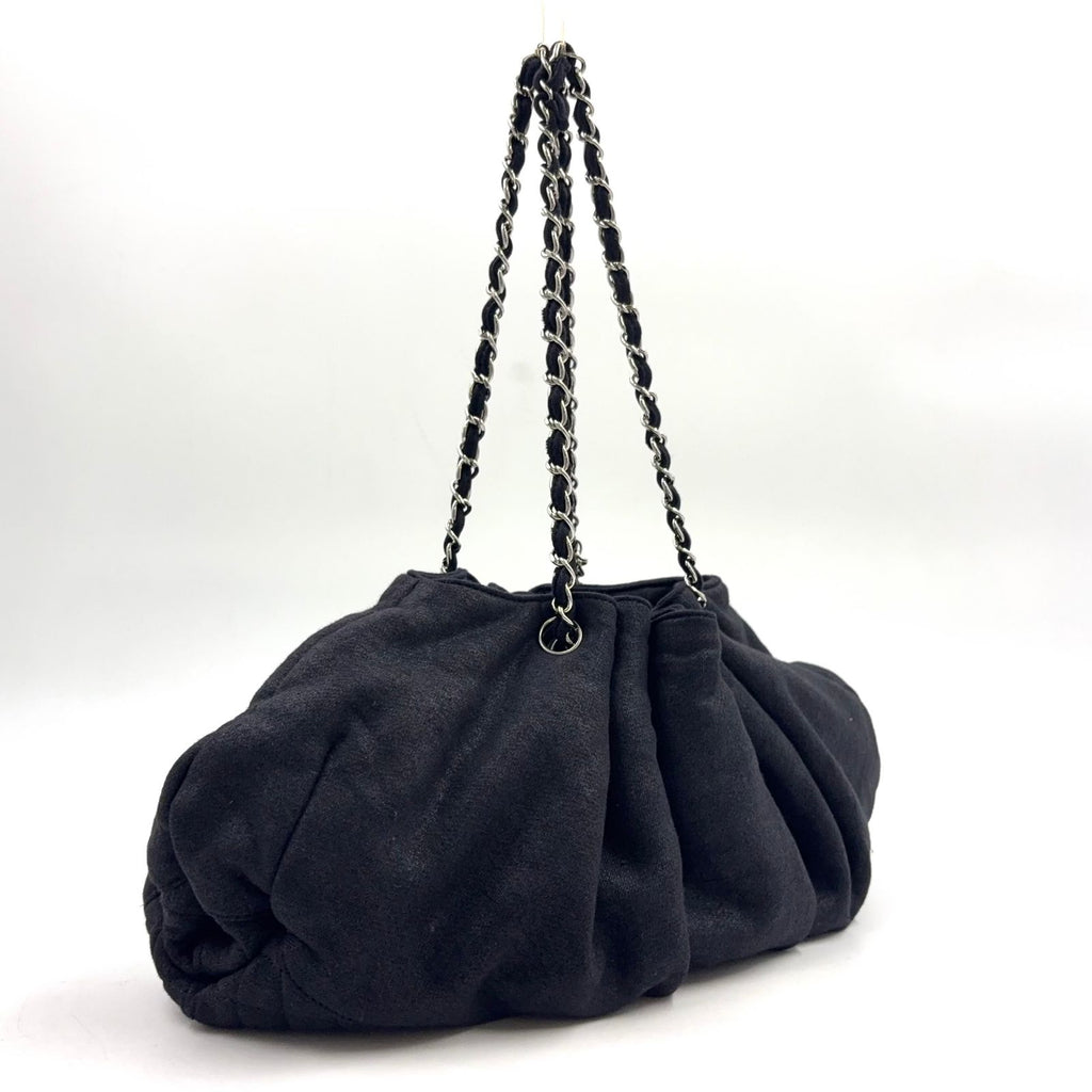 Chanel Melrose Cabas Cotton Black Chain Shoulder Bag Silver — view 2