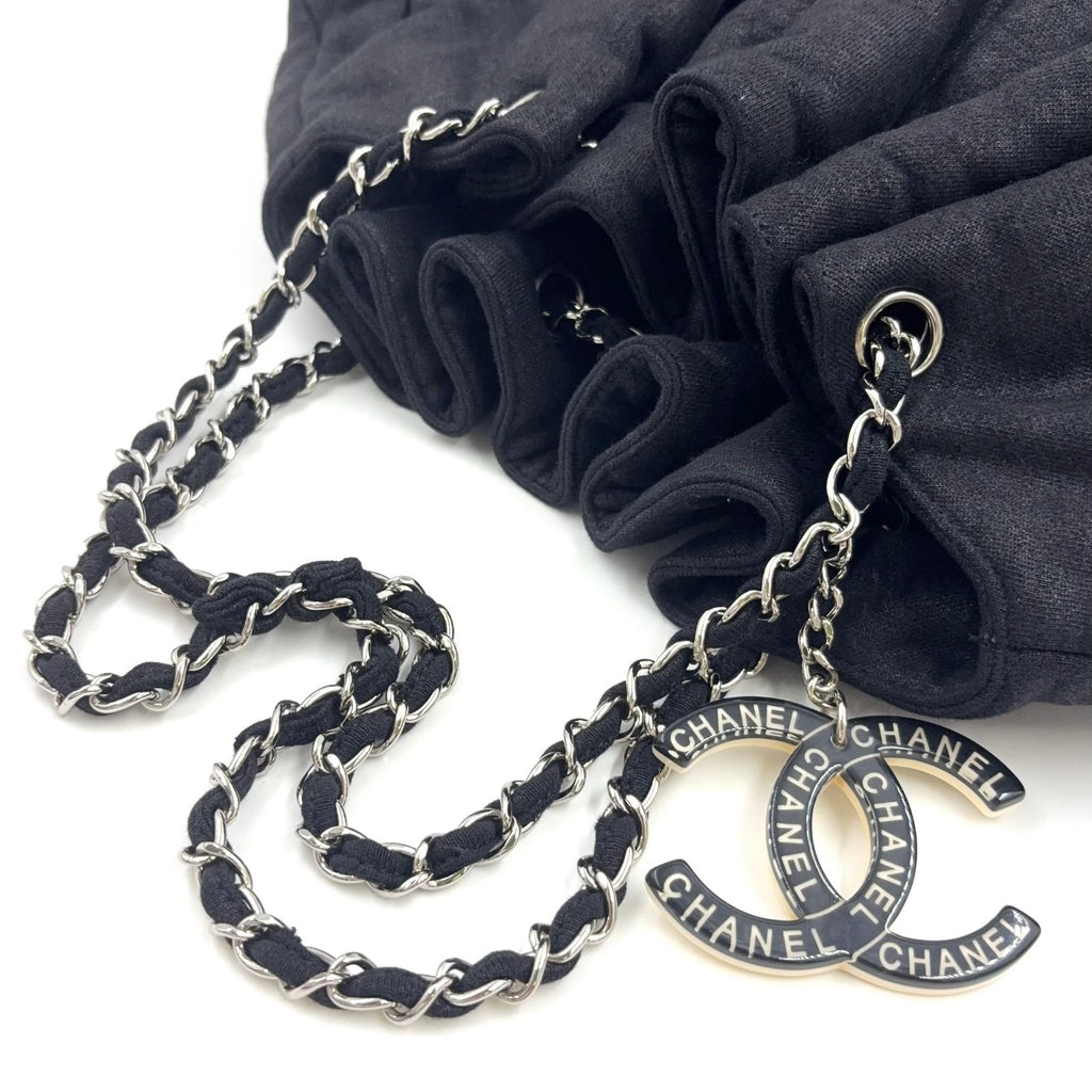 Chanel Melrose Cabas Cotton Black Chain Shoulder Bag Silver — view 5